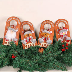 Christmas Door Handle Wooden Sign Hanging Decoration Santa Claus Reindeer