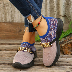 Women's Mesh Geometric Pattern Running Shoes Chain Matching Fashion Sole