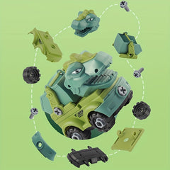 4pcs Dino Assembly Engineering Car Toy Disassembly T-Rex Triceratops Excavator