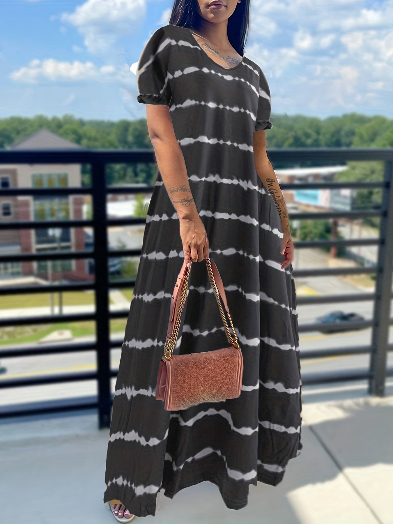 Striped Ruffle Sleeve Tee Dress