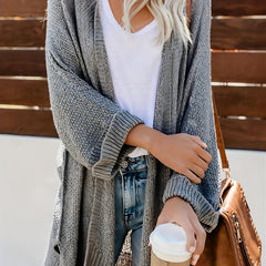 Solid Long Sleeve Open Front Knit Cardigan