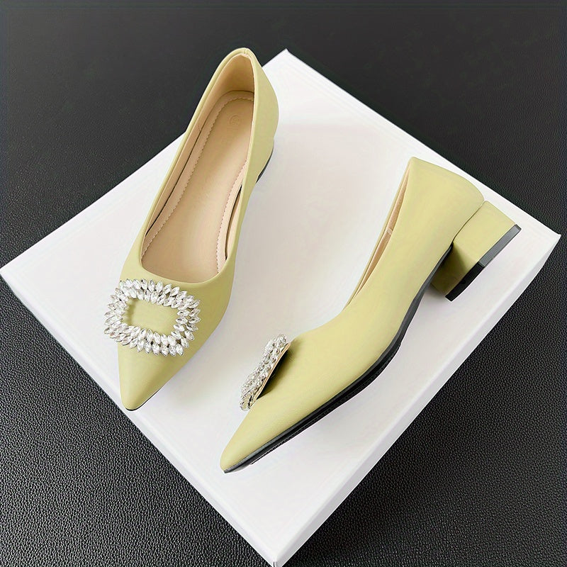 Women's Rhinestone Slip On Point Toe Heel Shoes