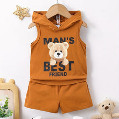 Baby Boys Friends Bear Hooded Tank Top & Shorts Set