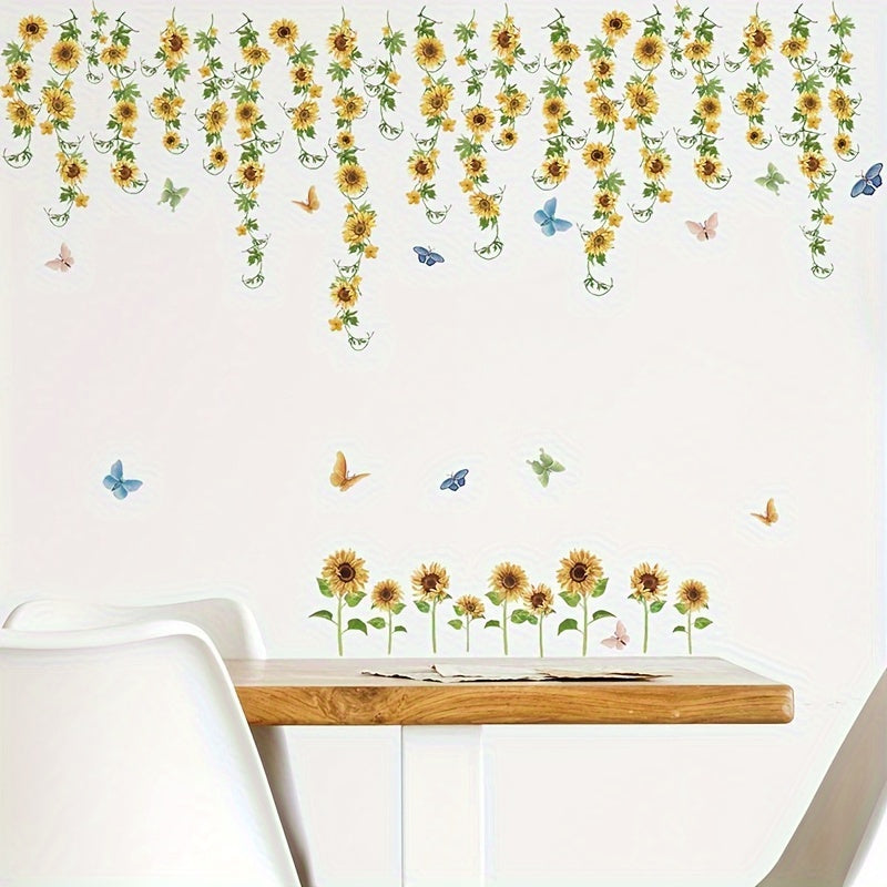 Sunflower Vine Butterfly Wall Decals