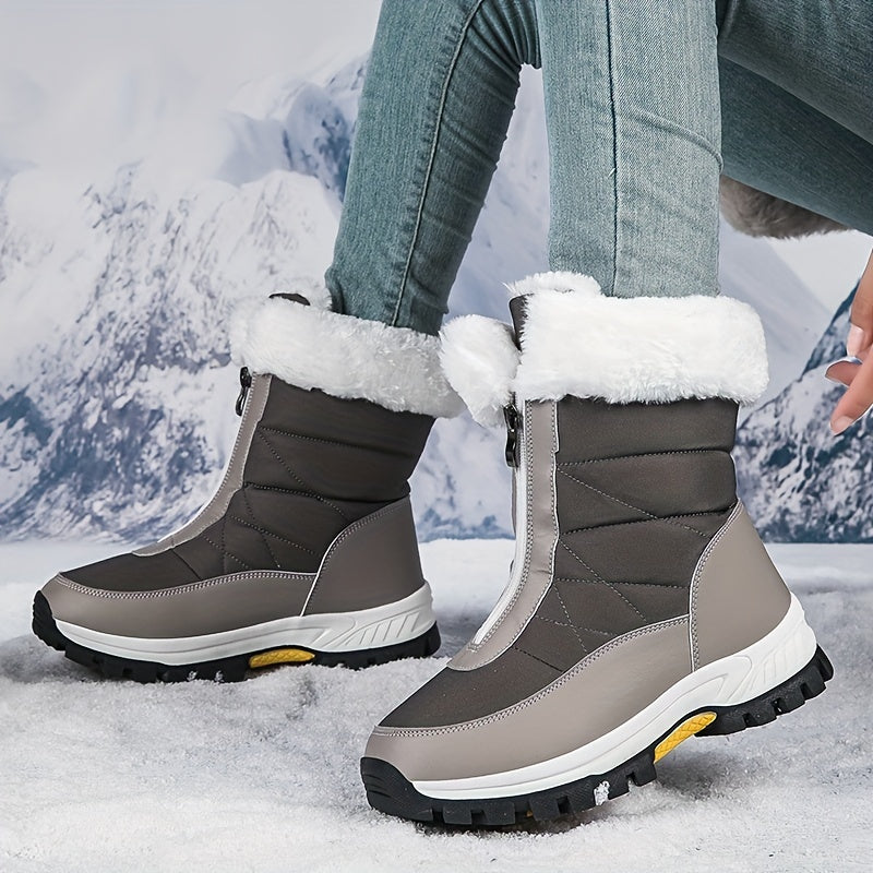 Front Zip Plush Lined Snow Boots Solid Fall Winter Keep Warm