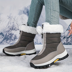 Front Zip Plush Lined Snow Boots Solid Fall Winter Keep Warm