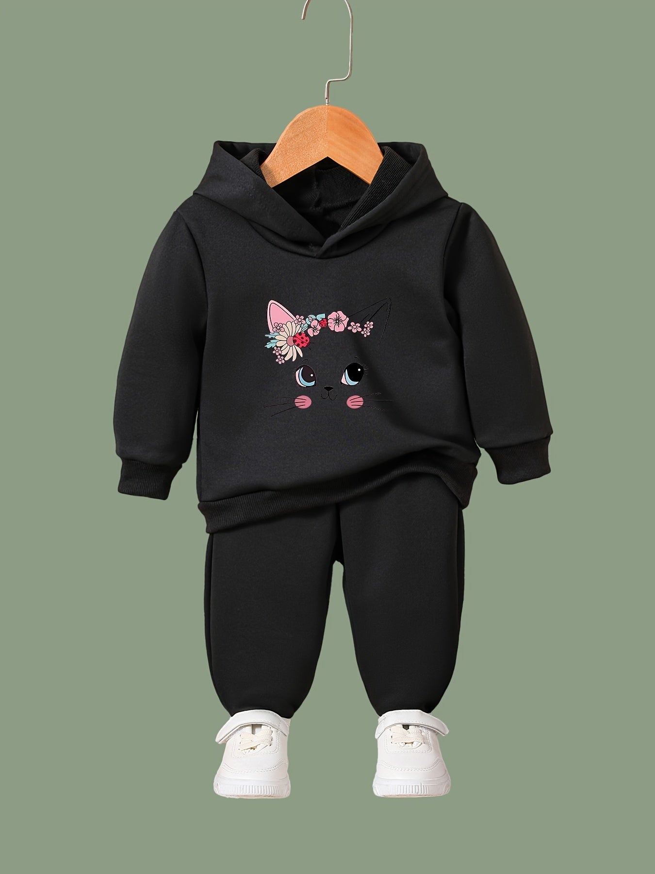 Sweet Cat Print 2pcs Girls Outfits For Sports Spring Fall Outdoor Gift