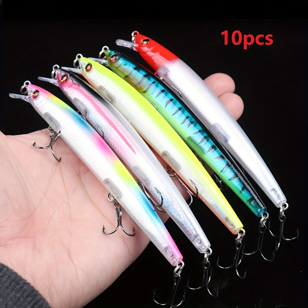10pcs Bionic Minnow Lure Plastic Hard Bait Treble Hook Fishing Accessory