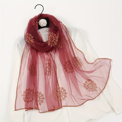 Breathable Organza Scarf Flower Embroidery Shawl Head Wrap Sunscreen