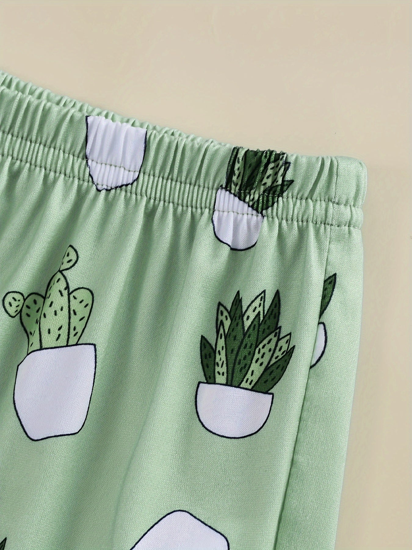 Cactus Print Pajama Set Crew Neck Cami Top & Shorts