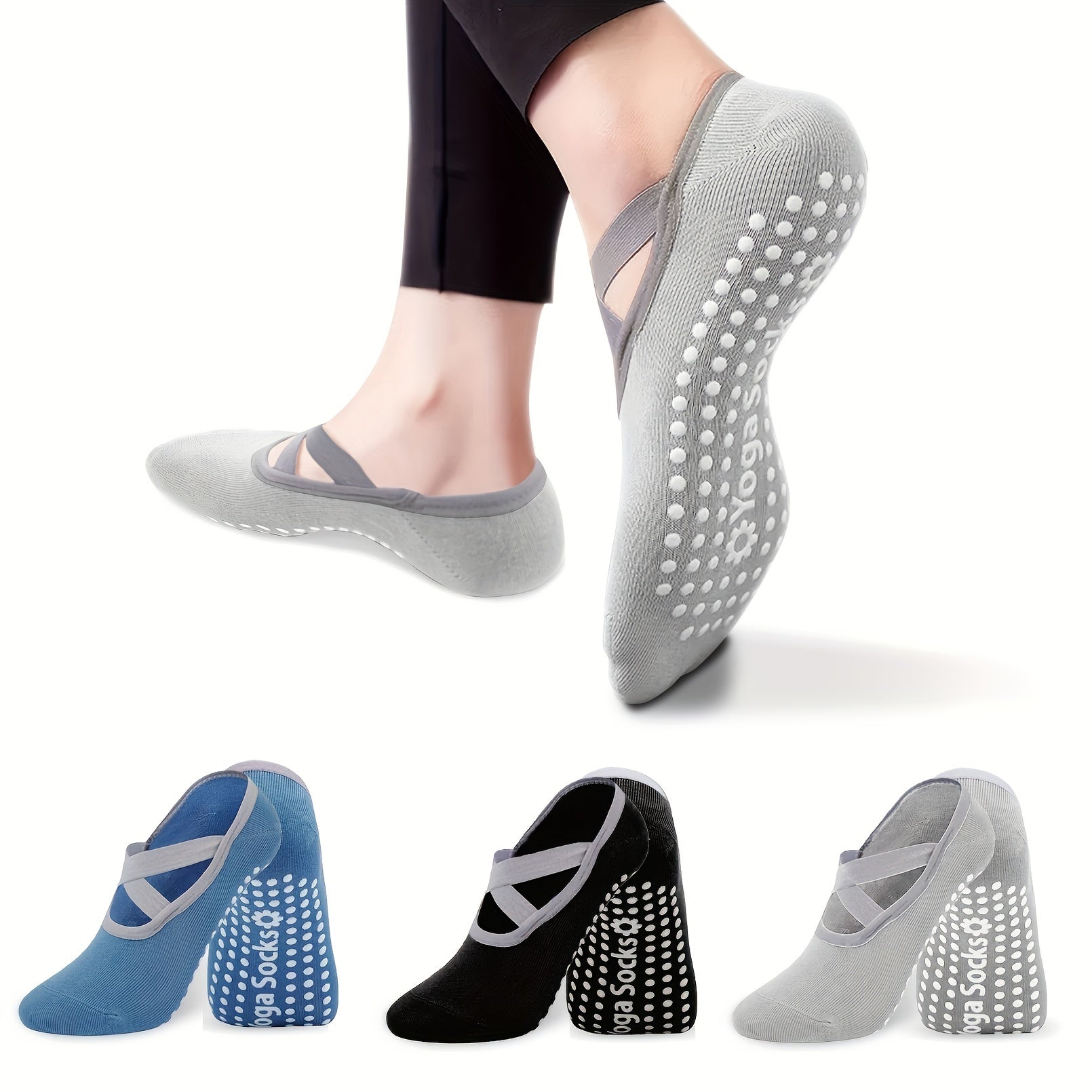 3 Pairs Women's Yoga Socks Non Slip With Grips - Barre Fitness