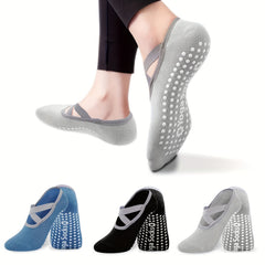 3 Pairs Women's Yoga Socks Non Slip With Grips - Barre Fitness