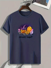 Halloween Pumpkin Print Tee Shirt Men's Casual Stretch Round Neck T-shirt