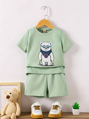 Boy's T-Shirt & Shorts Set Polar Bear Print Top Casual Outfits Kids Clothes