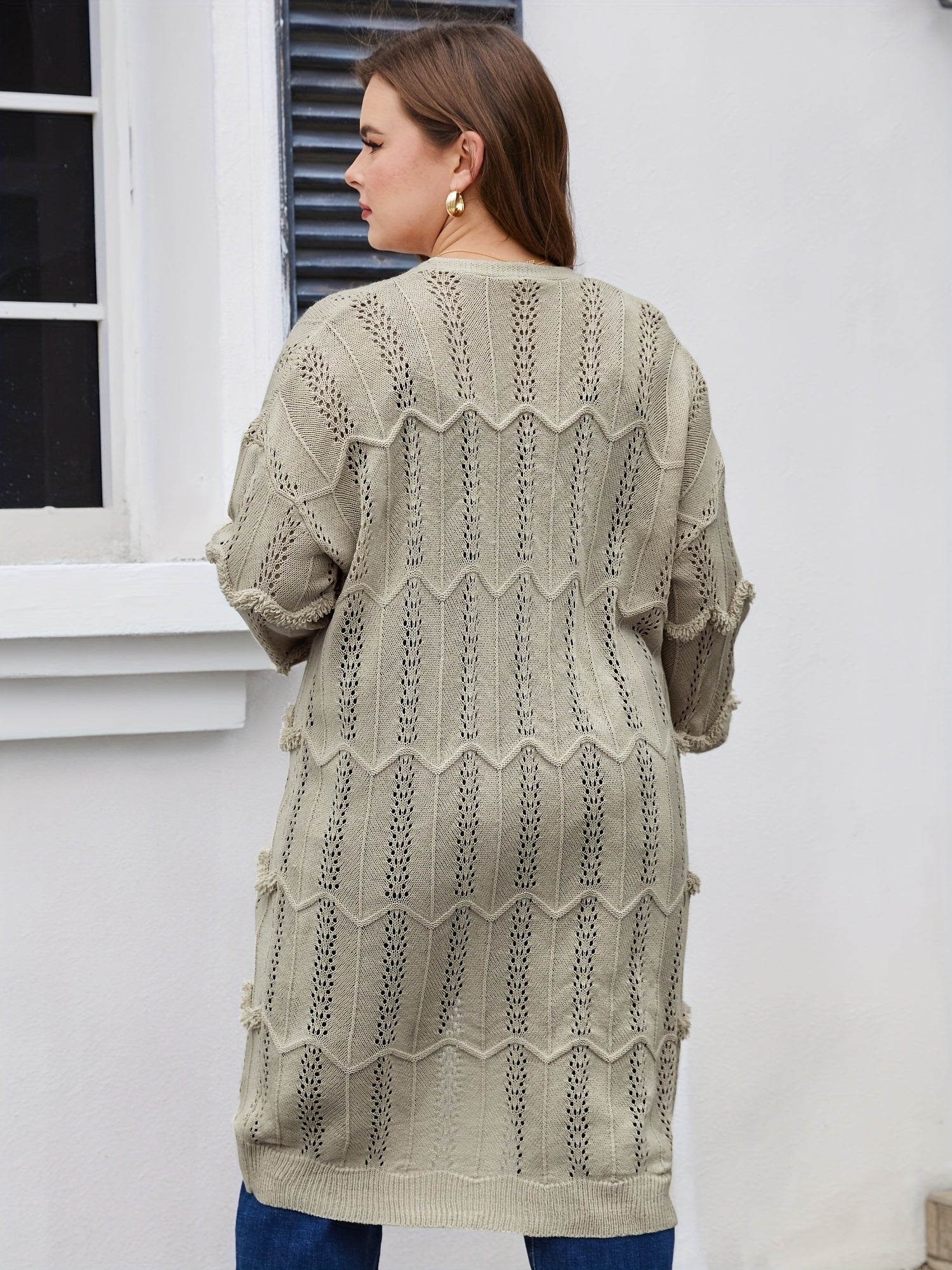 Solid Pointelle Long Sleeve Cardigan