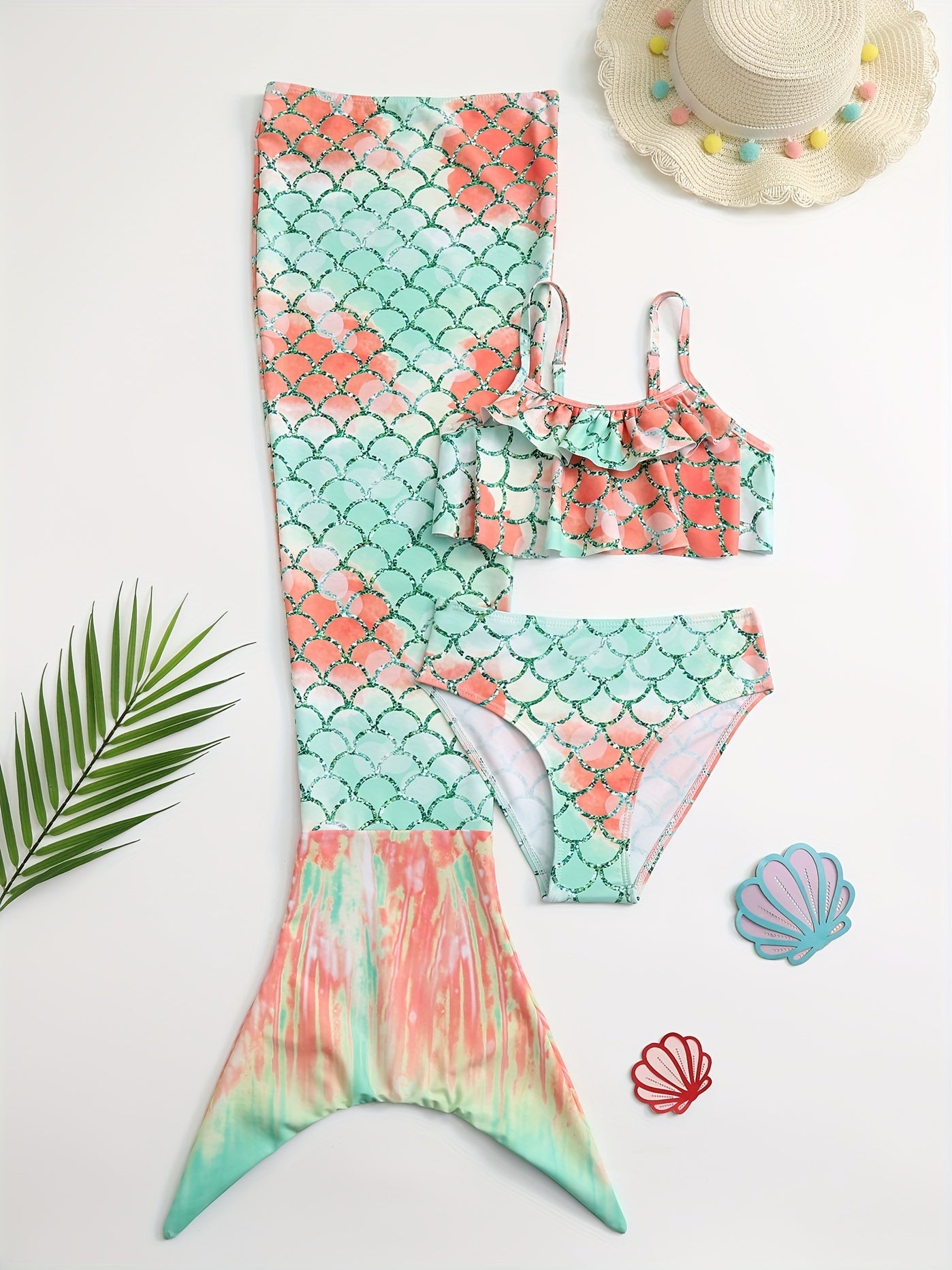 Toddler Girls Fish Scale Bikini Swimsuit Set Mermaid Tail Costume