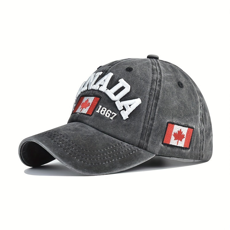 Canada Embroidery Baseball Cap Vintage Maple Leaf Flag Distressed Dad Hat