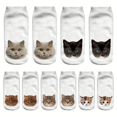 5 Pairs 3D Cat Print Socks Cute Low Cut Women's Stockings
