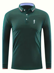 Men's Sea Horse Print Long Sleeve Golf Tennis Sports Shirt
