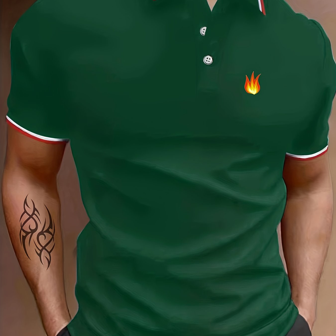 Men's Flame Print Button Up Polo Shirt