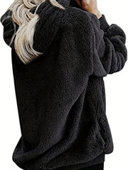 Solid Quarter Zip Fuzzy Hoodie Long Sleeve Hoodies Sweatshirt Women
