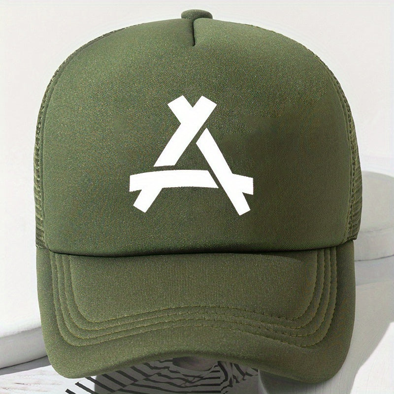Triangle Label Print Trucker Hat Mesh Baseball Cap