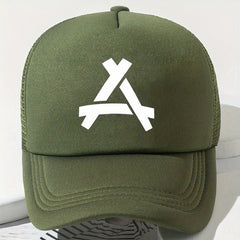 Triangle Label Print Trucker Hat Mesh Baseball Cap