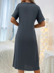 Ribbed NightDress Short Sleeve Pajama Dress Women's Sleepwear