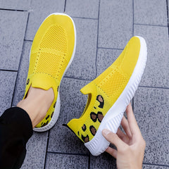 Leopard Print Knit Sock Shoes Lightweight Slip On Sports Running Shoes