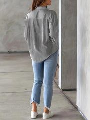 Stripe Print Button Up Long Sleeve Blouse