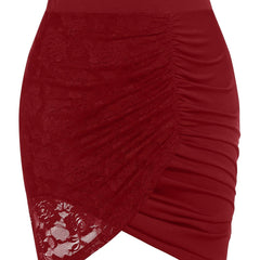 Floral Lace Bodycon Skirt Ruched Bag Hip Women's Clothing
