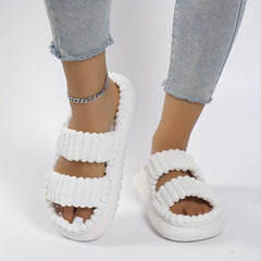 Women's Plush Double Strap Slippers Warm Home Slip-Ons