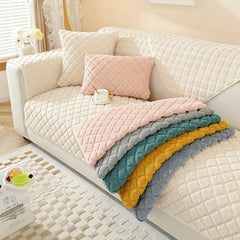Plaid Sherpa Fleece Sofa Slipcover Solid Warm Cozy Sectional Sofa Covers