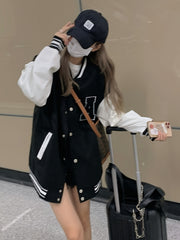 Varsity Letterman Jacket Button Up Women's Streetwear
