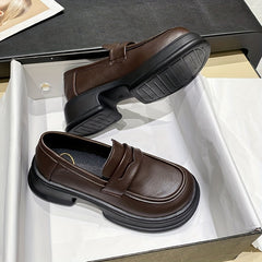 Women's Platform Loafers Slip On Shoes Solid Round Toe
