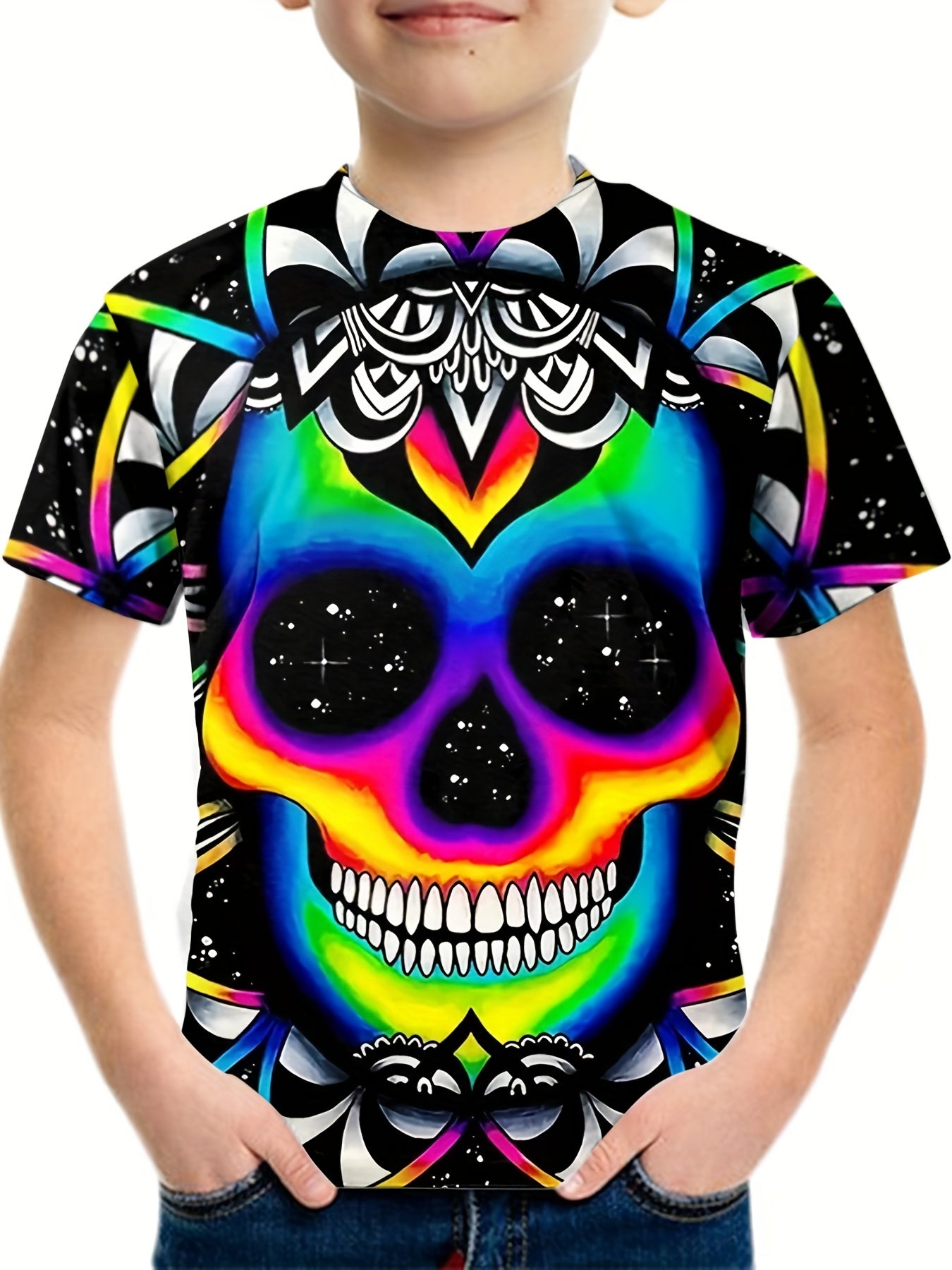 Kids Skull Graphic Tee Colorful Casual T-shirt