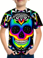 Kids Skull Graphic Tee Colorful Casual T-shirt