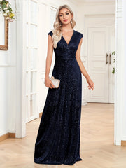 Sequined Maxi Dress V Neck Gown Dress For Bridesmaid Cocktail Party