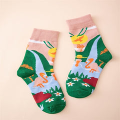 Funny Pattern Cotton Mid Tube Socks For Sports Women
