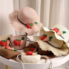 Kids' Summer Straw Hat with Shoulder Bag