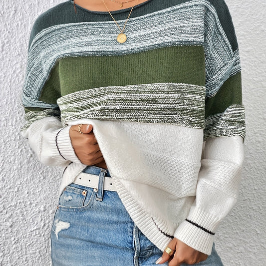 Colorblock Sweater Women's Long Sleeve Pullover Jumper