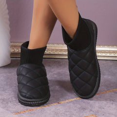 Women's Quilted Pattern Boots Slip On High Round Toe Warm Snow Fluffy Boots