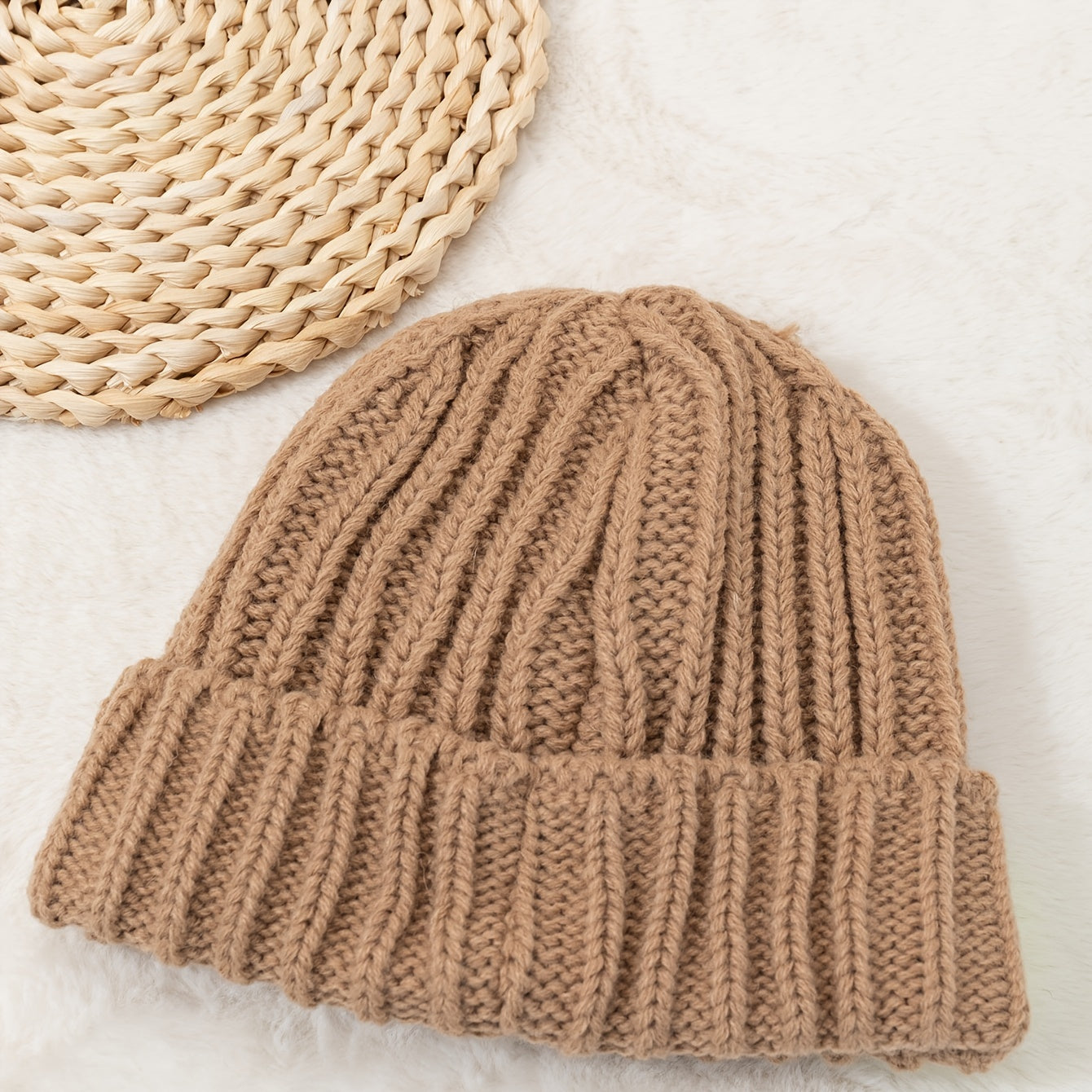 Solid Knitted Beanie Hat for Women