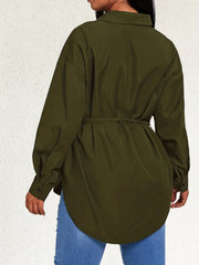 Women's Plus Long Sleeve Casual Blouse with Belt