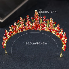Red Crystal Crown Beaded Headdress Bridal Jewelry