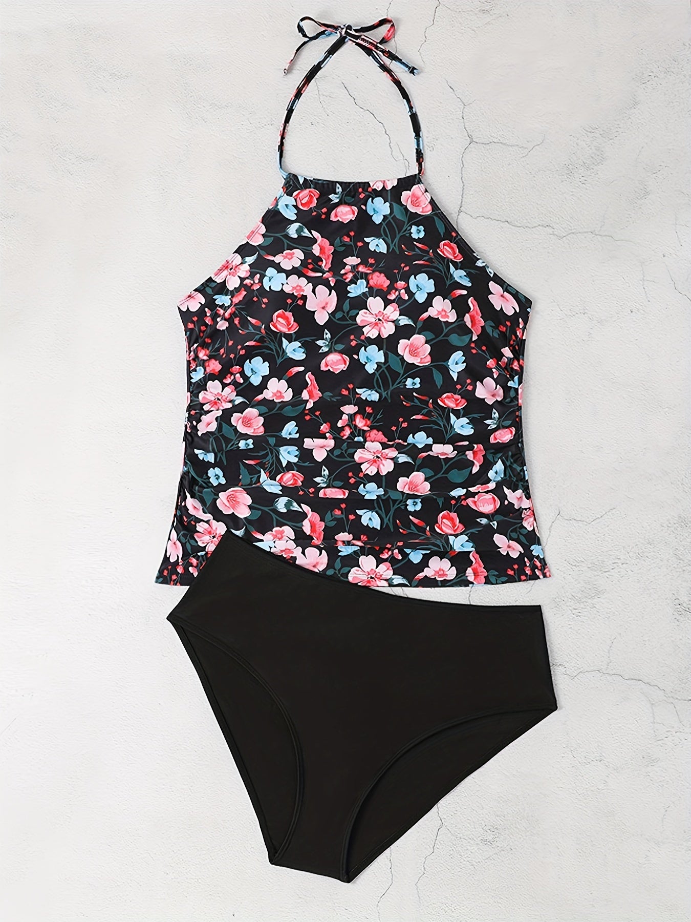 Floral Print Halter Neck Tankini Set