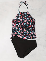 Floral Print Halter Neck Tankini Set
