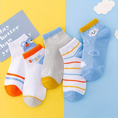 5 Pairs Boys Mesh Breathable Socks Cartoon Cloud Pattern