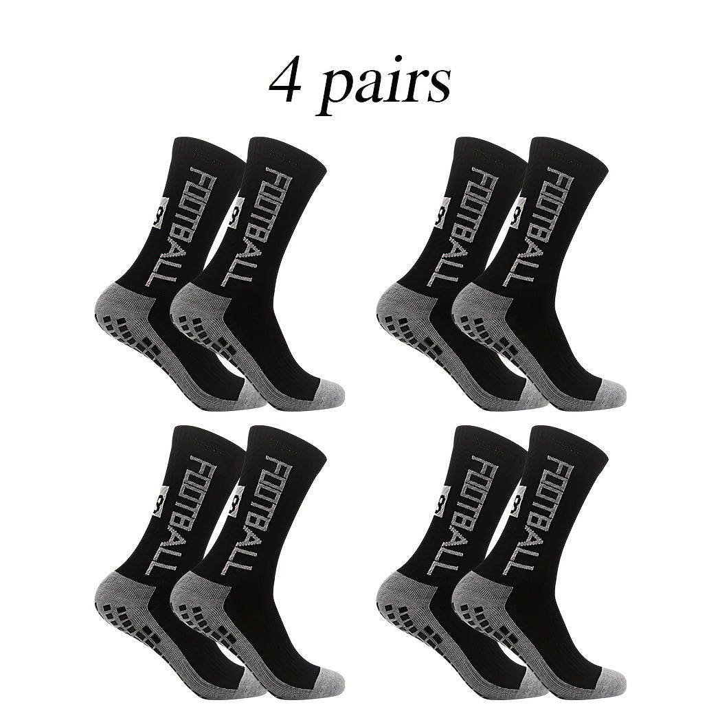 4 Pairs Non Slip Soccer Socks Breathable Crew Socks