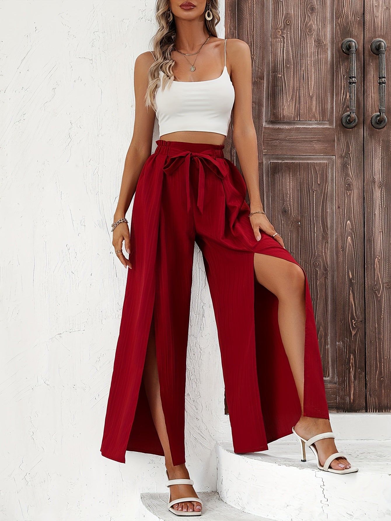 Split Wide Leg Pants High Waist Casual Pants Women's Clothing